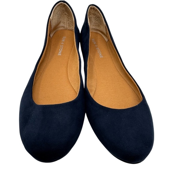 SUN STONE Navy Comfort Eliana Round Toe Slip On Ballet Flats - Picture 2 of 9